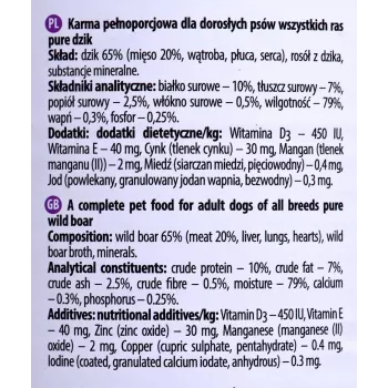 Šlapias šunų ėdalas Dolina Noteci Boar Adult 800 g – Monoproteininis elniena, 10% baltymų, 7% riebalų