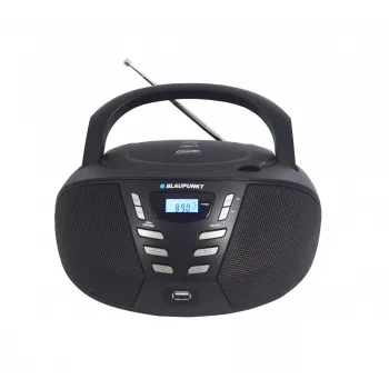 Nešiojamas CD grotuvas Blaupunkt BB7BK – MP3, FM radijas, USB, AUX, maitinimas baterijomis, 2× įmontuoti garsiakalbiai, 240×230×128 mm