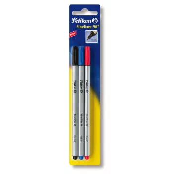 Pelikan Fineliner 96 Fine 0,4 mm juoda, mėlyna, raudona, 3 vnt.