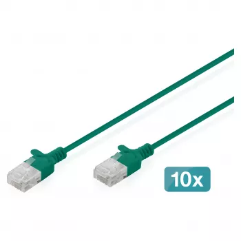 Jungiamasis laidas DIGITUS CAT 6 U-UTP Slim, 0,3 m, žalias, pakuotė po 10 vnt.