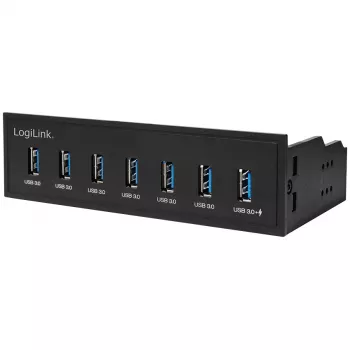LogiLink USB 3.0 vidinis 7 prievadų 5.25 colio šakotuvas su greito įkrovimo prievadu