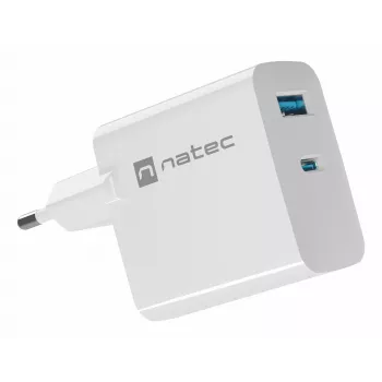 NATEC NUC-2144 Universalus mobiliojo įrenginio greitasis AC įkroviklis, baltas, vidaus naudojimui