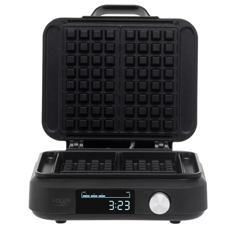 Vafelinė Adler AD 3087 – elektrinė belginių vaflių keptuvė, 2200 W, 2 stačiakampės plokštės 9×17 cm, juoda