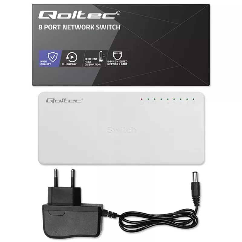 Qoltec tinklo jungiklis 8xRJ45 1000Mbps LAN