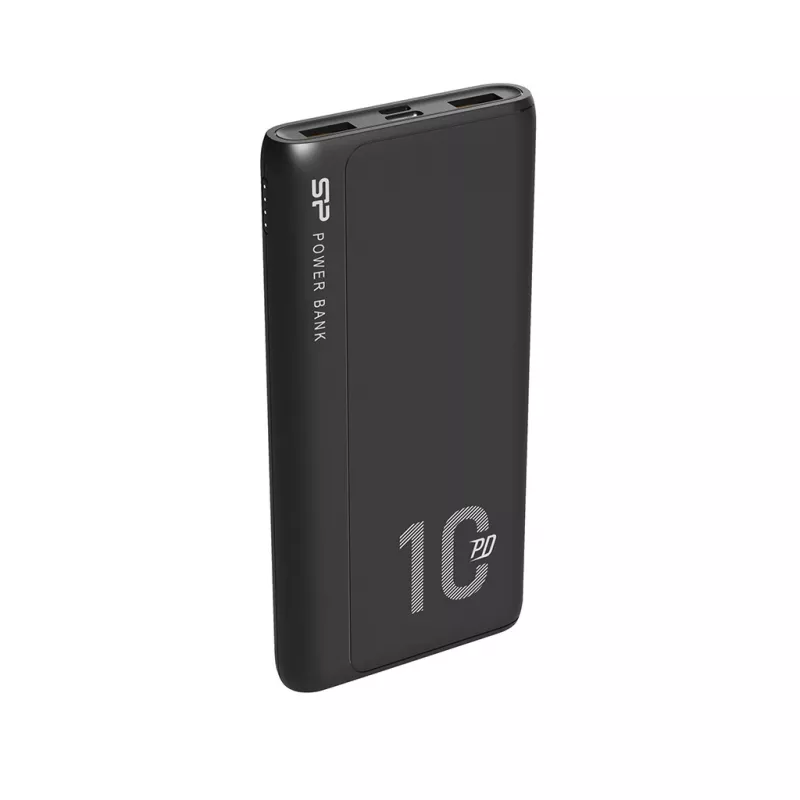 Nešiojamas įkroviklis Silicon Power QP15 10000 mAh, LiPo, 2x USB-A + 2x USB-C, Micro-USB įvestis, juodas