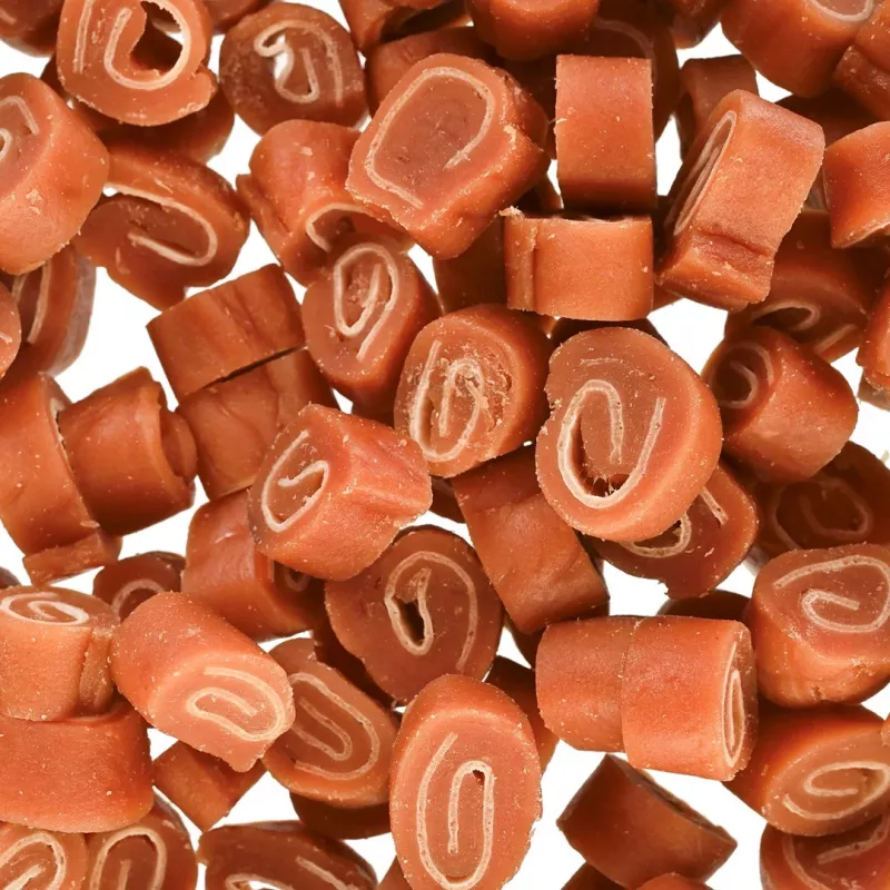 Šunų dresūros skanėstai PETITTO Sushi triušis su žuvimi 500 g, baltymai 28%, riebalai 7%, drėgmė 23%