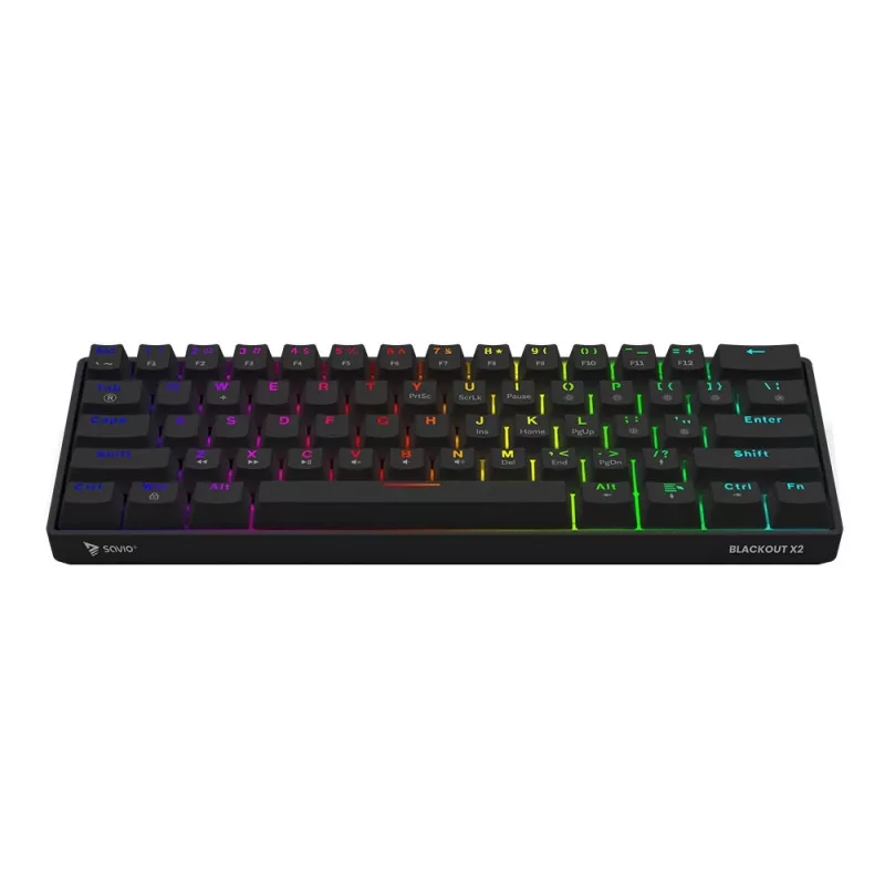 Mechaninė žaidimų klaviatūra SAVIO BLACKOUT X2 BROWN 61 klavišas 60% USB QWERTY RGB Outemu Brown