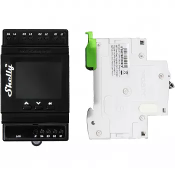 DIN bėgio relės modulis Shelly Pro 4PM 4 kanalų Wi‑Fi, 4 kanalai, AC 110–240V, galios ir energijos matavimas, montavimui ant DIN bėgio