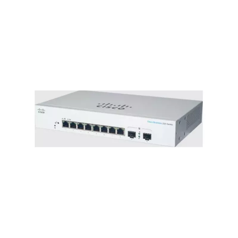 Valdomas L2 gigabitinis eterneto komutatorius Cisco CBS220-8T-E-2G — 8x RJ-45 10/100/1000, 2x SFP, 1U, 20 Gbit/s, 8192 MAC