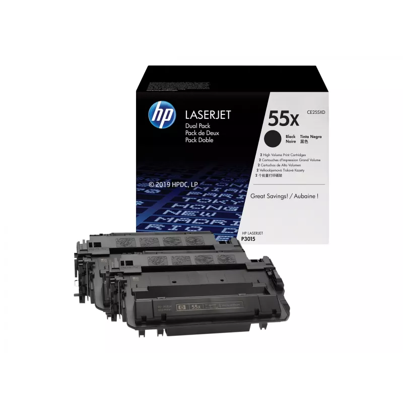 HP 55X 2 rinkinys didelės išeigos juodi originalūs LaserJet tonerių kasetės