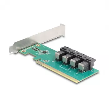 DELOCK PCIe x16 bifurkacijos kortelė į 4× vidinius SFF-8643 NVMe, žemo profilio