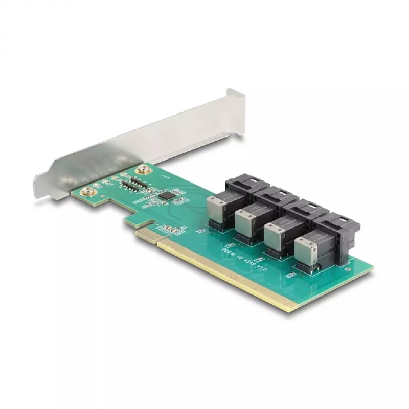 DELOCK PCIe x16 bifurkacijos kortelė į 4× vidinius SFF-8643 NVMe, žemo profilio