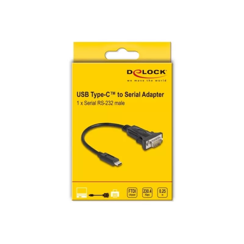 DeLOCK adapteris USB Type-C į RS-232 D-Sub 9 kontaktų vyriškas 0,25 m