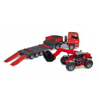Transporto rinkinys BRUDER MAN TGA žemagrindis vilkikas su Manitou krautuvu