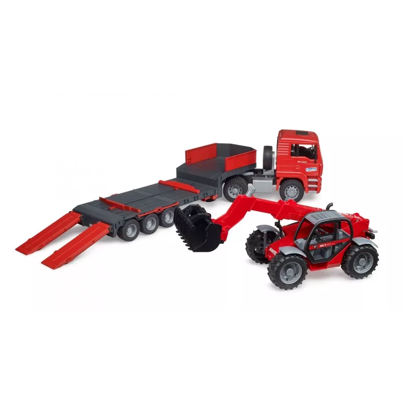 Transporto rinkinys BRUDER MAN TGA žemagrindis vilkikas su Manitou krautuvu