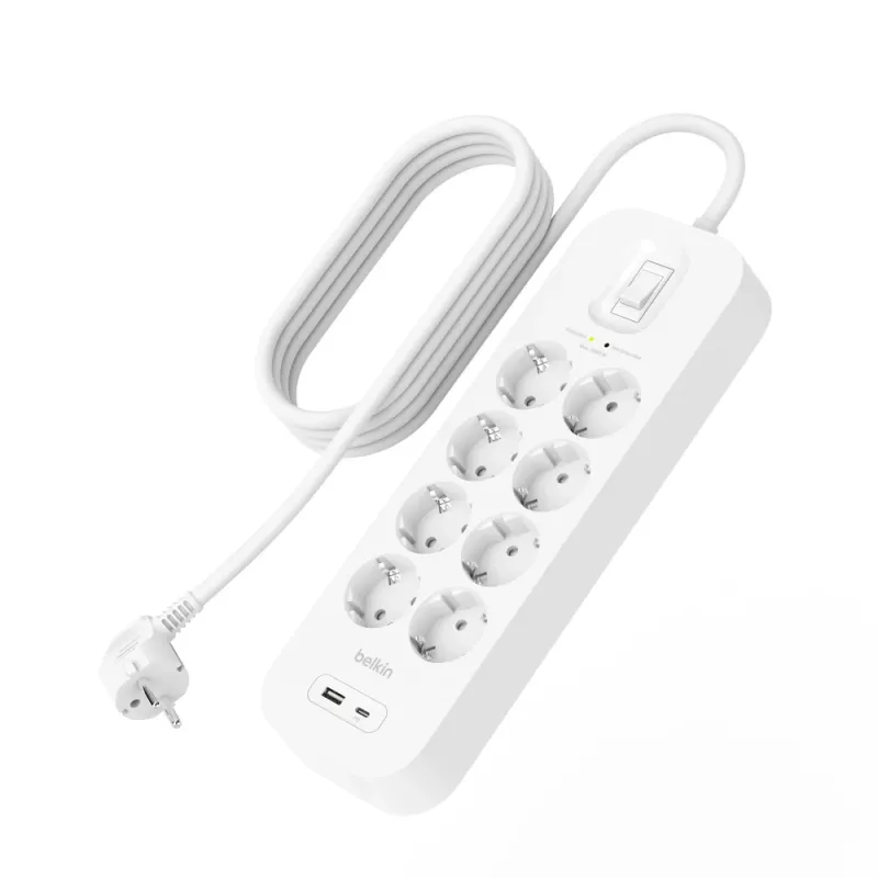 Belkin SurgePlus 8x Schuko 1xUSB-A 1xUSB-C 900J 2m apsauginis įtampos filtras