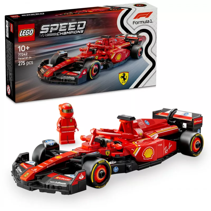 LEGO Speed Champions Ferrari SF-24 F1 lenktyninis automobilis rinkinys 77242 — 275 dalių, 1 minifigūrėlė, 10+ m.