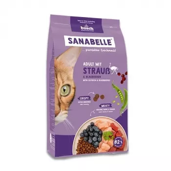 Sausas kačių ėdalas Bosch Sanabelle Life Adult su stručio mėsa ir mėlynėmis, 8 kg, 31% baltymų, 16% riebalų