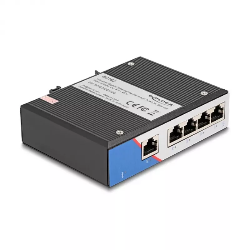 Ethernet Switch DELOCK 80162 – 5 prievadų Gigabit RJ45 montavimui ant DIN bėgelio