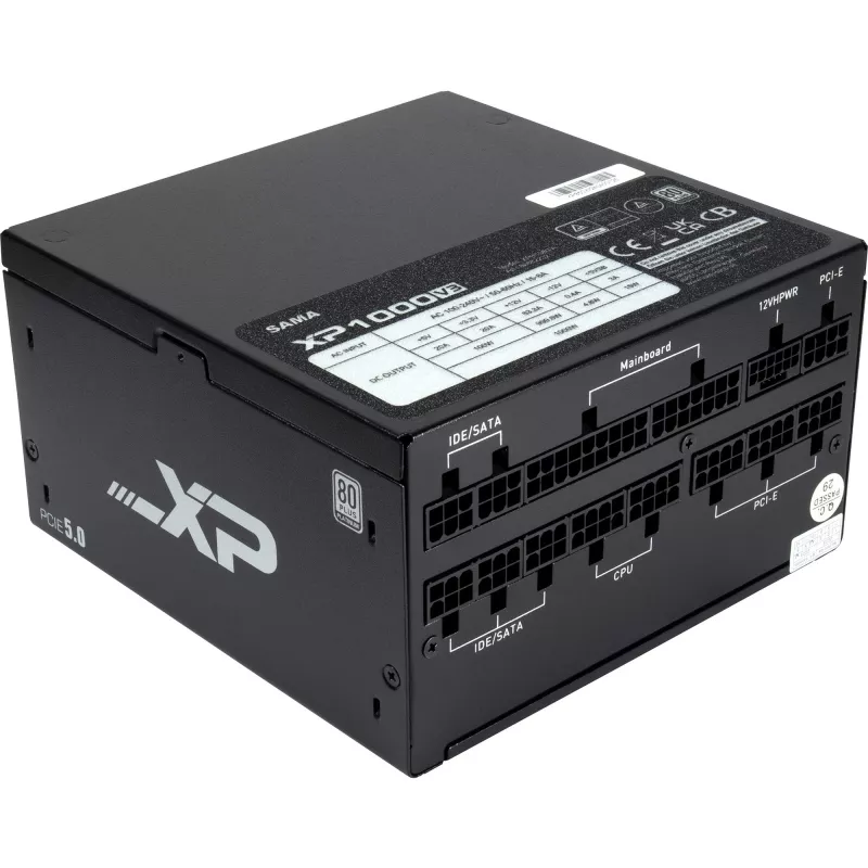 SAMA XPH-1000A, 1000 W maitinimo blokas su 1x 12 kontaktų GPU jungtimi, 3x PCIe, kabelių valdymu
