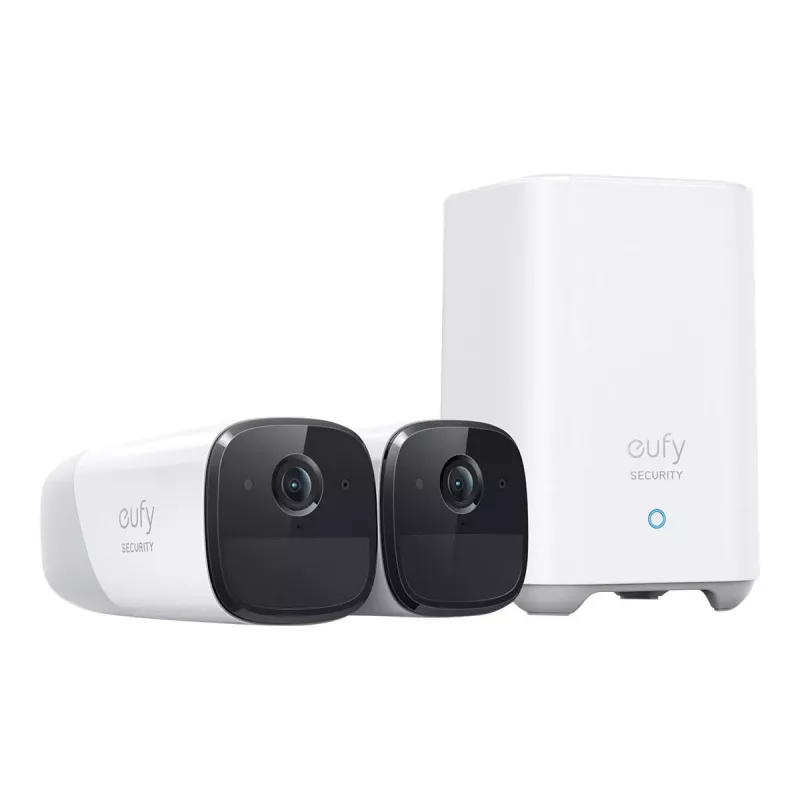 Eufy Security, eufyCam 2 Pro Belaidė namų apsaugos kamerų sistema, 365 dienų baterijos veikimo laikas, HomeKit suderinamumas, 2K raiška, IP67 atspari orams, naktinis matymas, 2 kamerų rinkinys, be mėnesinio mokesčio