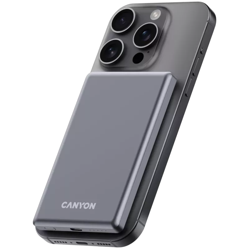Canyon OnPower 505 - Powerbankas - 5.000 mAh - USB-C įvadas - USB-C PD 20W išvadas + belaidis magnetinis įkrovimas