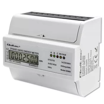 Qoltec trifazis dviejų krypčių skaitiklis | DIN bėgio energijos suvartojimo matuoklis | 400V | 100A | LCD | 4P