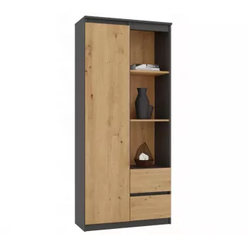 Biuro spinta Top e Shop RS-80 BILY, antracito rėmas, ąžuolo durys, 7 lentynos, 2 stalčiai, 1800×800×350 mm