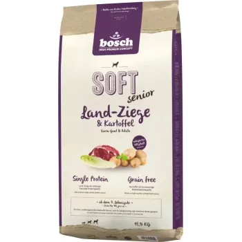 Sausas šunų ėdalas Bosch Soft Senior Goat & Potato 12,5 kg – minkštas granules, be grūdų, 19% baltymų