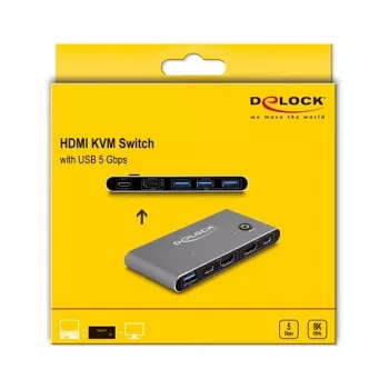 DeLOCK HDMI KVM jungiklis 8K 60 Hz su USB 5 Gbps