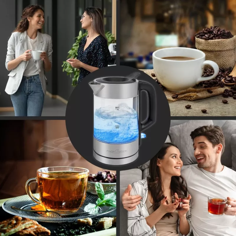 ProfiCook PC-WKS 1229 G elektrinis virdulys 1 L 1600 W Nerūdijantis plienas, Skaidrus