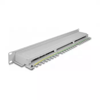 DeLOCK 19 colių Patch Panel 16 prievadų Cat.6A 1U pilkas Metalinis Stovas