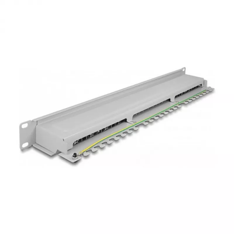 DeLOCK 19 colių Patch Panel 16 prievadų Cat.6A 1U pilkas Metalinis Stovas