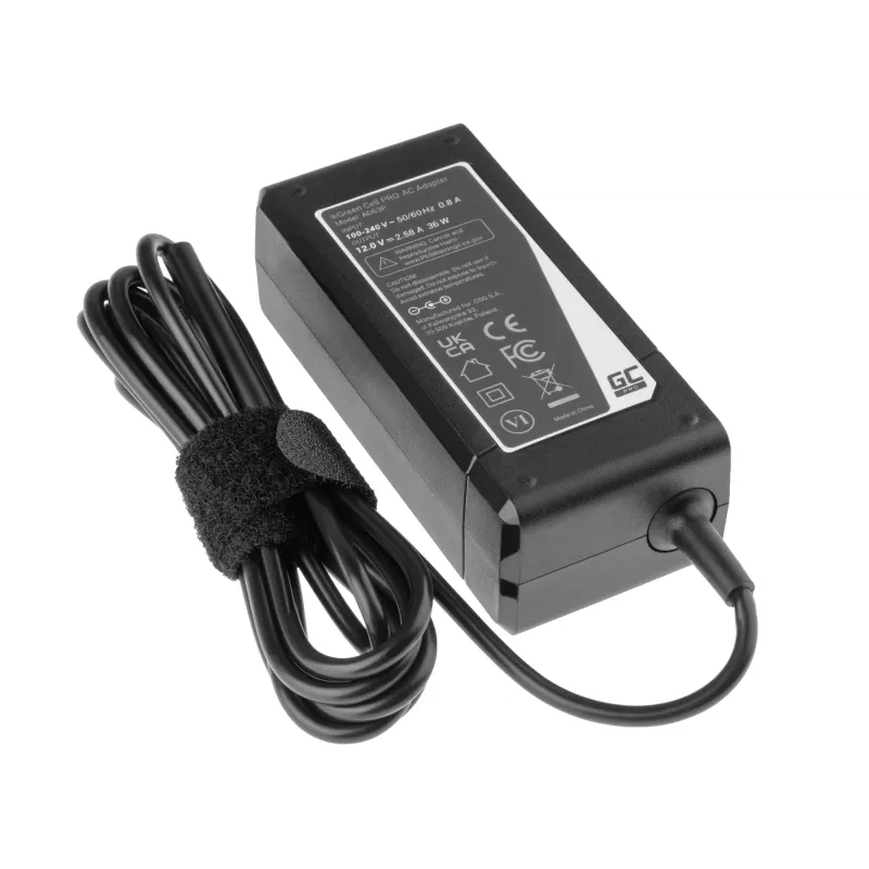 Maitinimo adapteris Green Cell AD63P 36W 12V 2,58A vidaus naudojimui, nešiojamam kompiuteriui, juodas