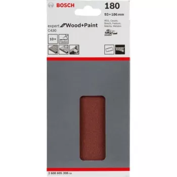 Šlifavimo lakštas Bosch C430 Expert for Wood and Paint, smulkus grūdėtumas P180, sintetinė derva, 93x186 mm, 10 vnt.