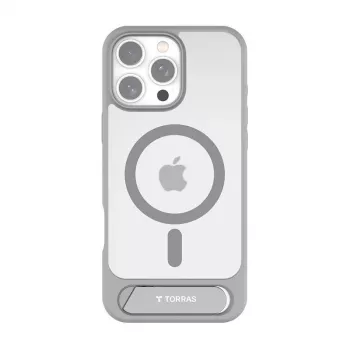Apsauginis dėklas Torras Pstand Series iPhone 16 Pro Max, pilkas, plonas profilis su integruotu stoveliu