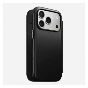 Nomad Modern Leather Folio dėklas iPhone 17 Pro, 16 cm (6,3 colio), juodas, 4 kortelių kišenės