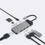 USB Type-C stotelė Green Cell HUBGC01 — 7 prievadai: 3×USB-A 3.2 Gen 1, 1×USB-C 3.2 Gen 1, HDMI, microSD+SD kortelių skaitytuvas — sidabrinė