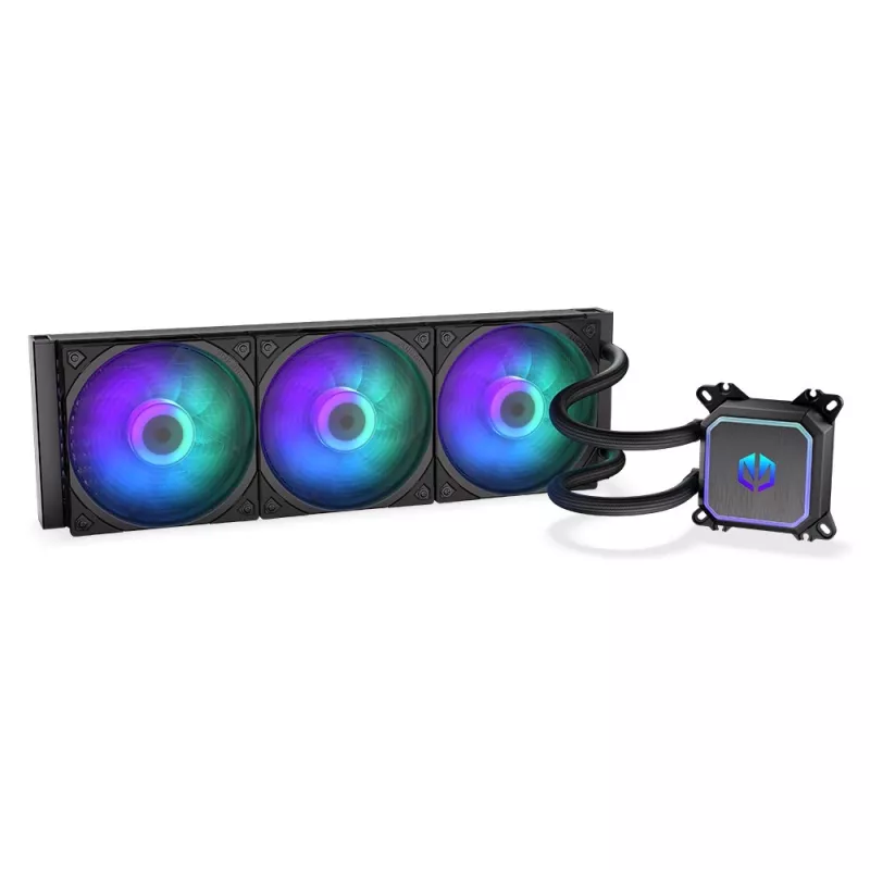 Vandens aušintuvas ENDORFY Navis F360 ARGB Black — 360 mm radiatorius, 3x 120×25 mm ventiliatoriai, 250–1800 RPM, siurblys 1600–2600 RPM, LGA 1700/AM5/AM4