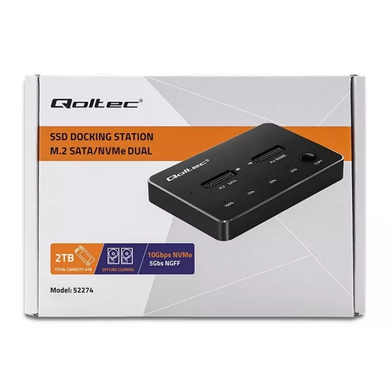 Qoltec 52274 M.2 SSD diskų dokavimo stotelė | NVMe | SATA | USB-C | DVIEJŲ 2 x 2TB