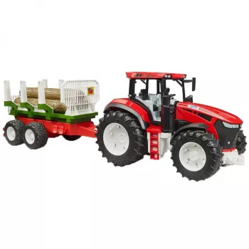 BRUDER Traktorius su priekaba medžiams BR-03453 – mechaninis žaislas, suderinamas su Bruder figūrėlėmis
