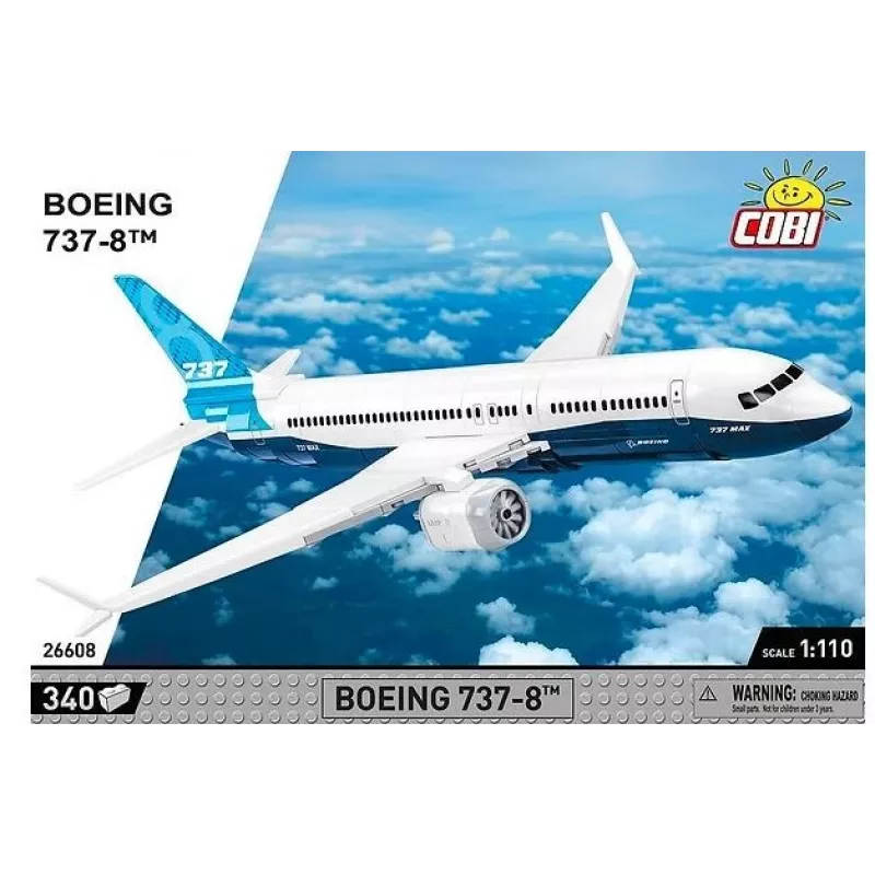 Konstruktorius Cobi Boeing 737-8 – 340 detalių, rekomenduojamas amžius 7+, mėlynas ir baltas