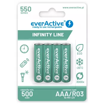 Įkraunamos AAA NiMH baterijos everActive EVHRL03-550 1,2V 550mAh 4 vnt., cilindrinės R03