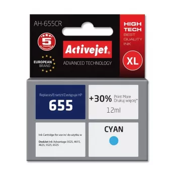 Kasetė ActiveJet AH-655CR suderinama su HP, Cian, didelės talpos (XL), 12 ml, dažų pagrindu