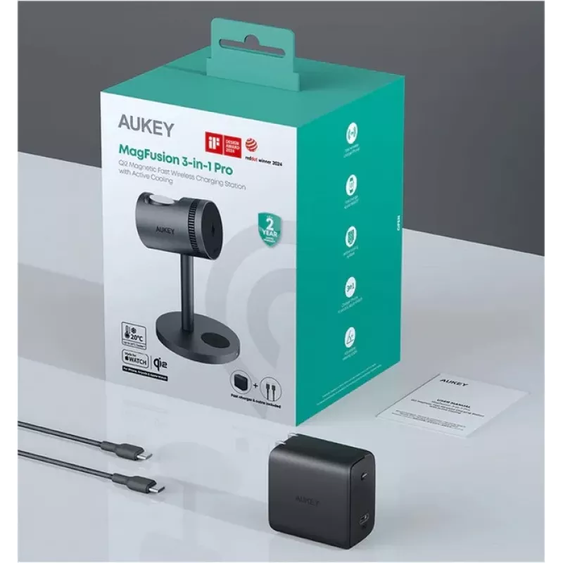Belaidis 3 viename įkroviklis su aušinimu LC-MC311A 15W Qi2 MagSafe + 30W PD maitinimo adapteris
