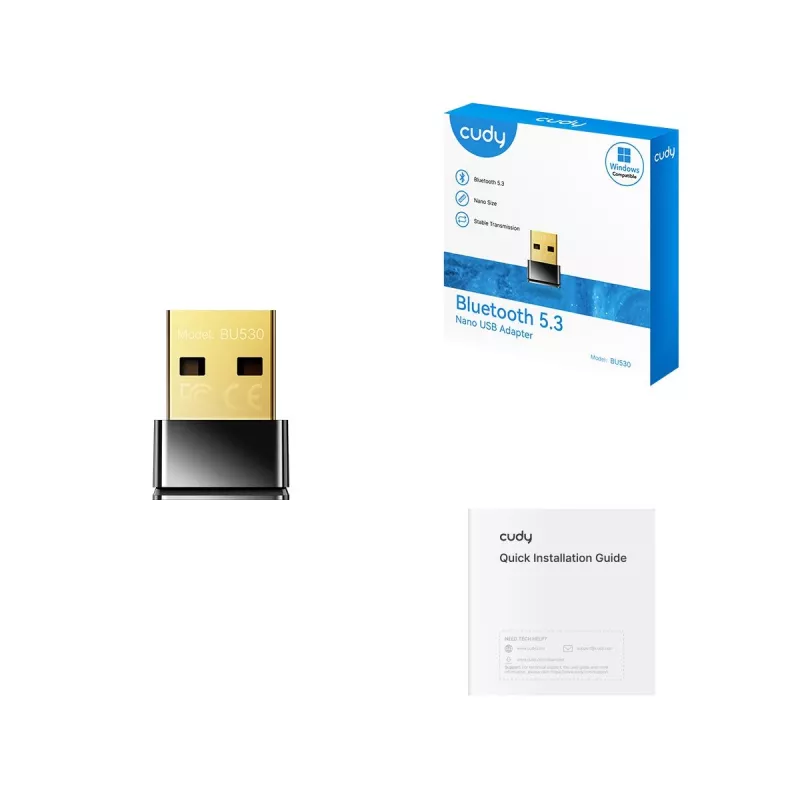 Bluetooth adapteris Cudy BU530 USB Type-A, juodas, Bluetooth išvestis, Windows 8.1 palaikymas