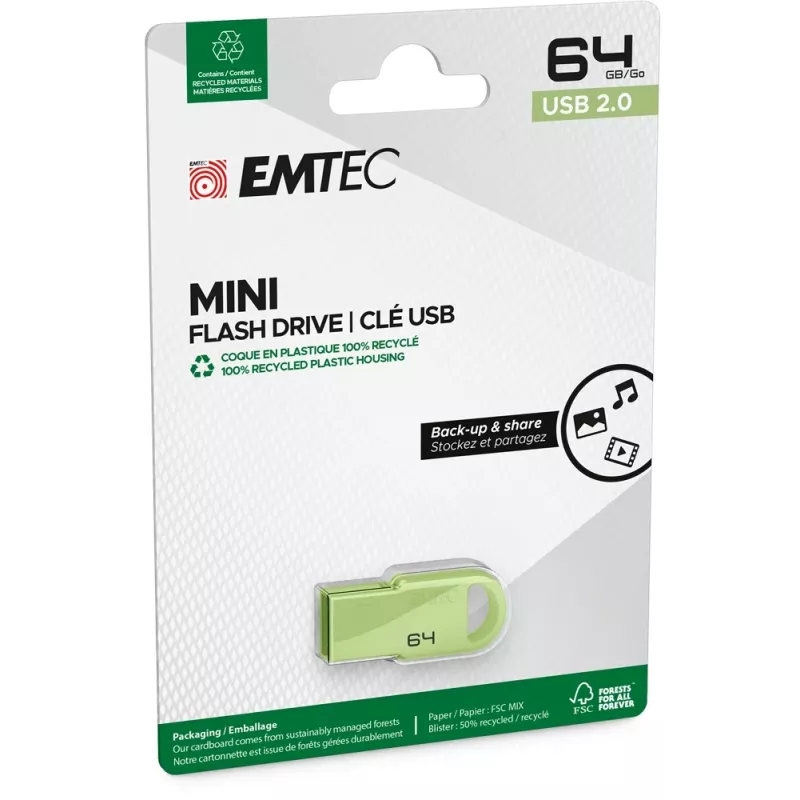 USB atmintinė Emtec D250 Mini 64GB USB Type-A 2.0 juoda