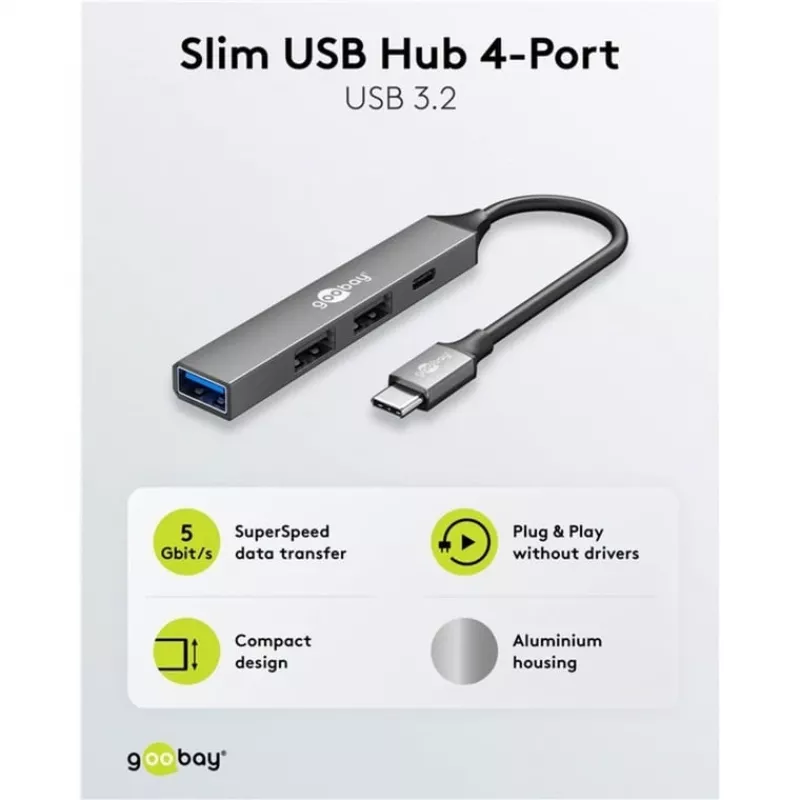 Goobay Slim 4-Port USB-Hub, USB-C™ į USB-C™/USB-A, USB 3.2 (74459)