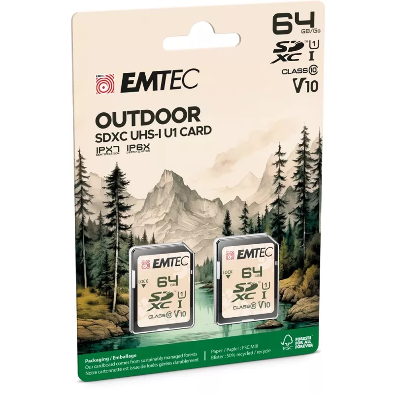 Flash atminties kortelė Emtec 64GB UHS-I U1 V10 Outdoor ECMSD64GXCU1ORP