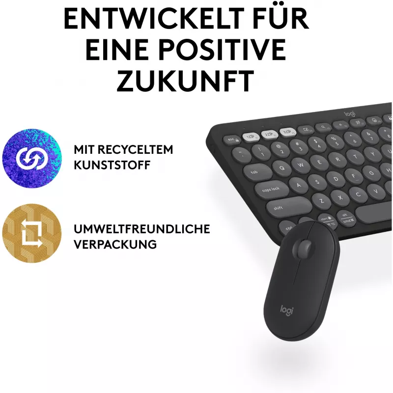 Belaidis klaviatūros ir pelės rinkinys Logitech Pebble 2 Combo QWERTZ vokiškas grafitas